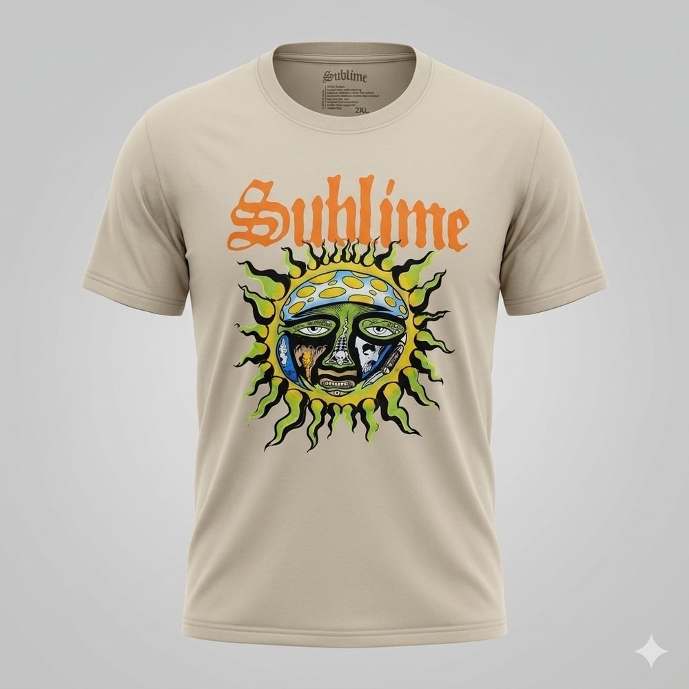 Sublime Sun Graphic Tee 2XL Tan Skater Grunge Reggae Rock Band T-Shirt XXL